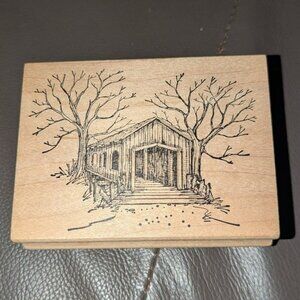 Art Impressions Vintage 1996 P-1212 Covered Bridge Wood Mounted Rubber Stamp